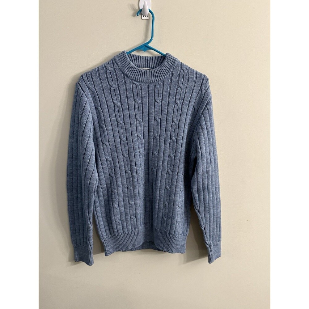 M Mens Vtg 60s Sweater Blue Heather Cable Knit‎ Montgomery Ward Romania Acrylic